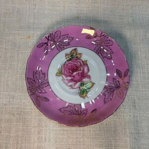 Vintage Royal Halsey Fine China Pink Rose Saucer Gold Gilt Scalloped Edge 6 in